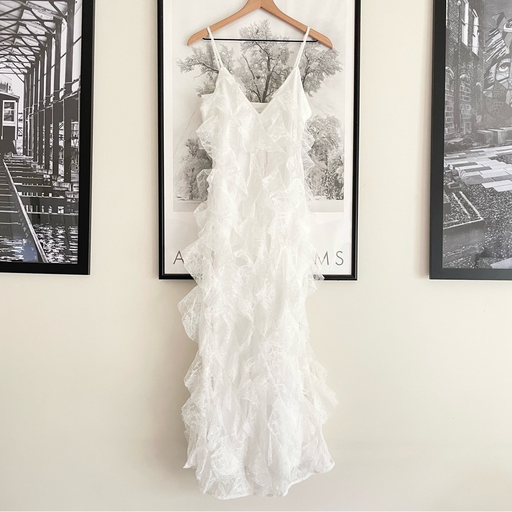 BHLDN Jia Bias-Cut Lace Ruffled V-Neck Gown White Bridal Slip Dress NWT 6 - Picture 6 of 16